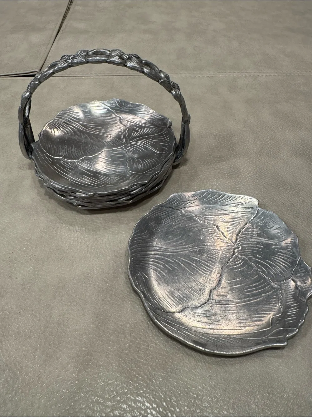 Vintage Aluminum Coasters and Caddy